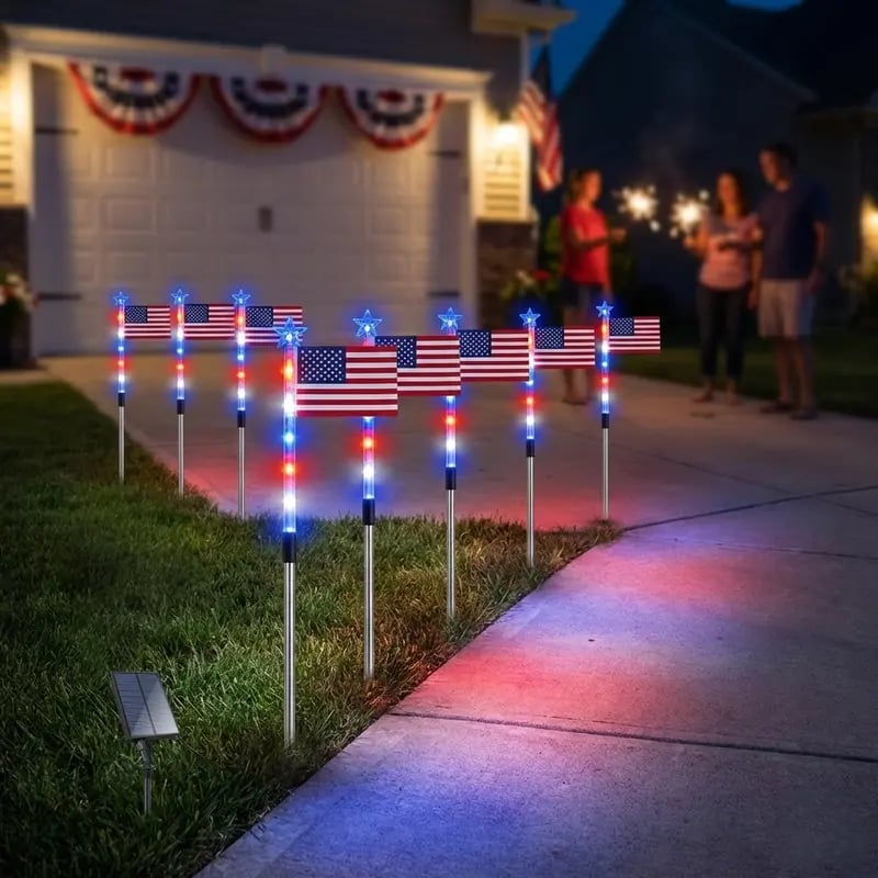 ๐Last Day 49% OFF - 8 Solar American Flag Pathway Lights โ Red, White & Blue Yard Glow for 250th Independence Celebration ๐บ๐ธโจ