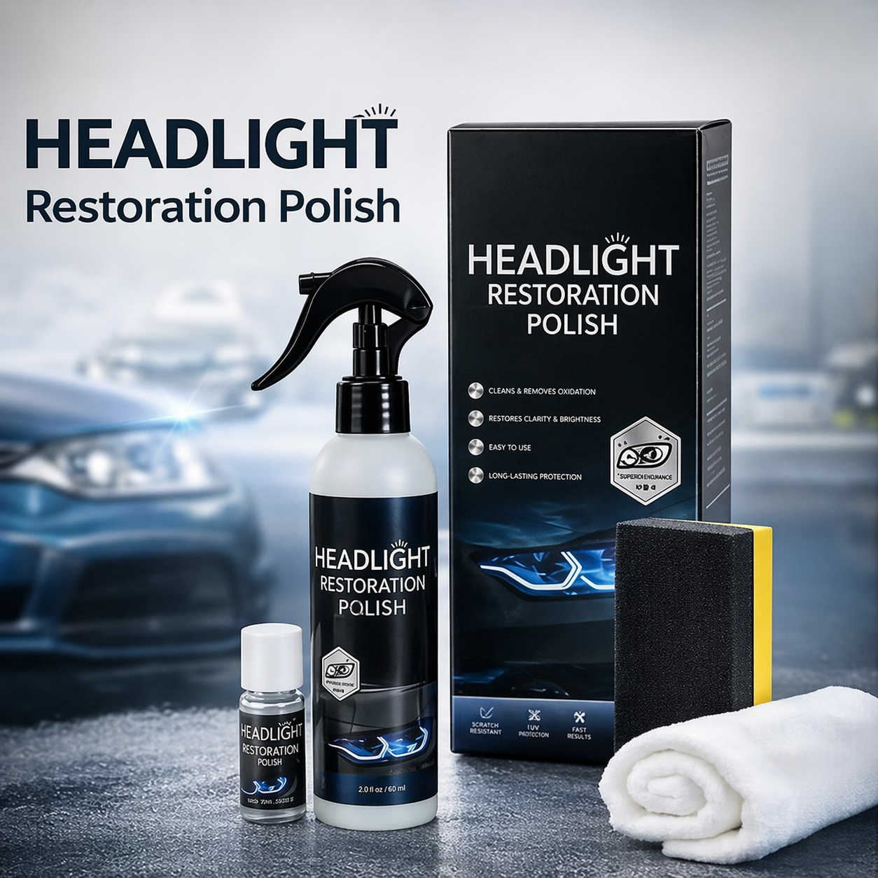🚘Automotive Headlamp Restoration Fluid Kit – 💡Suitable for Yellowed or Foggy Lenses & Clear Surfaces | Essential for Home & Garage Use🏠