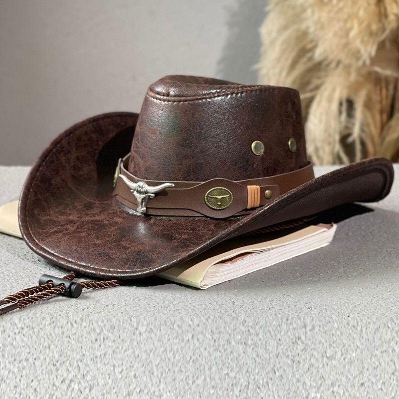 š„Ranch Hand Authentic Full-Grain Leather Cowboy Hat ā Shapeable Brim & Weather-Resistant