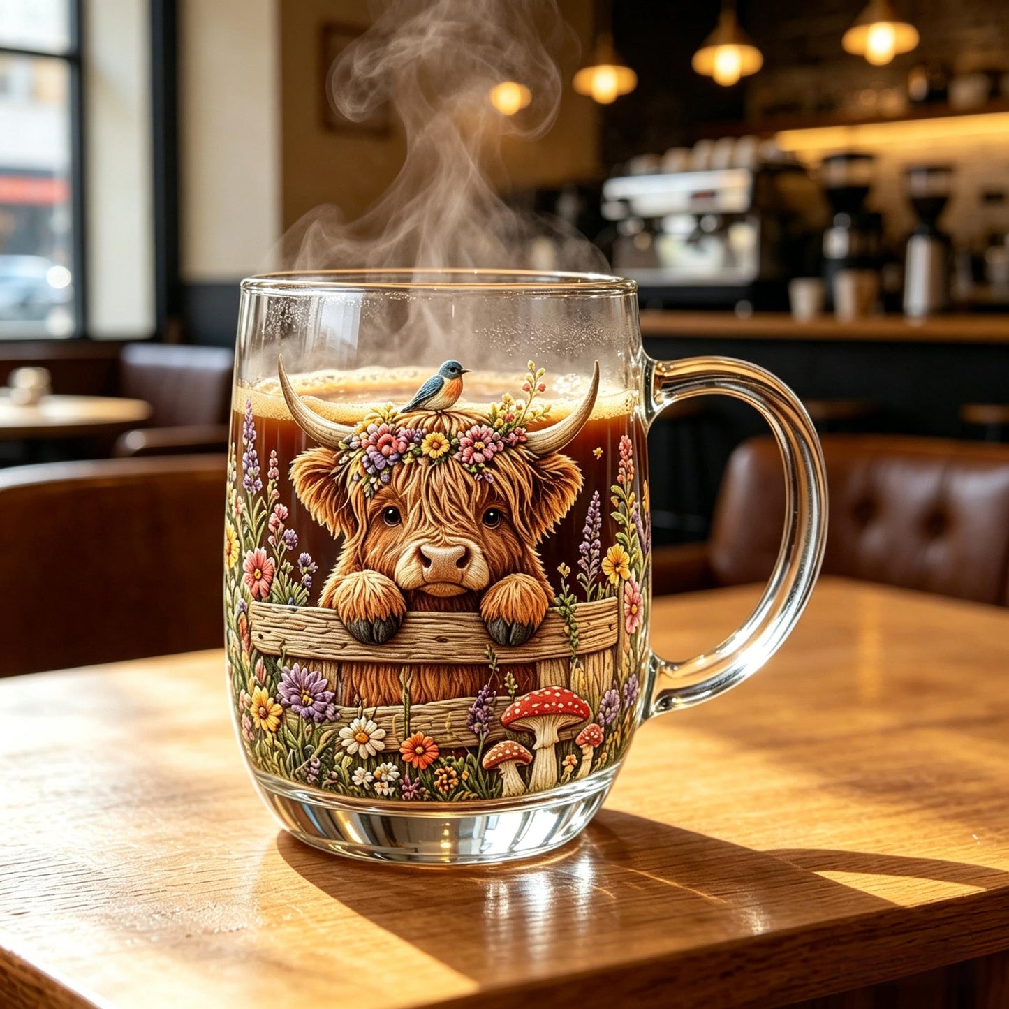 ππβHand-painted Highland Cow Glass
