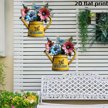 Floral Butterfly Watering Can Wall Decoration
