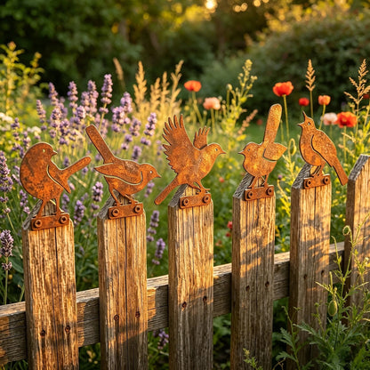 🐦5-Piece Lifelike Rusty Metal Bird Silhouettes Garden Art