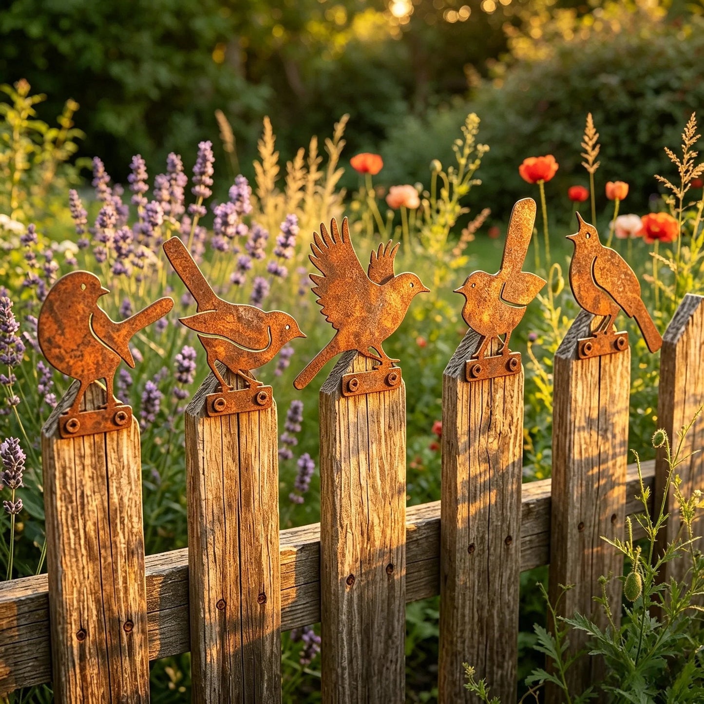 🐦🐦5-Piece Lifelike Rusty Metal Bird Silhouettes Garden Art