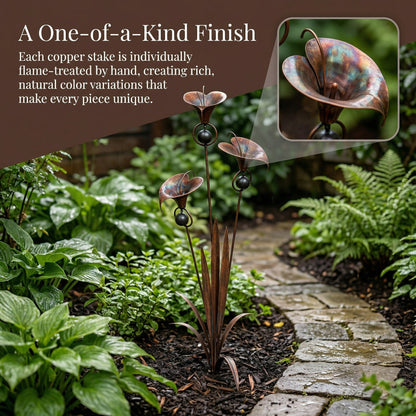 🏡🏡Flamed Copper Three Calla Lilies Garden Stake with Bells