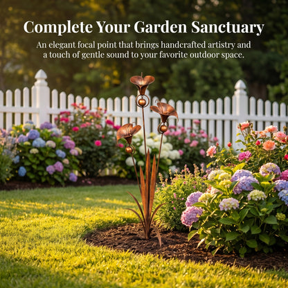 🏡🏡Flamed Copper Three Calla Lilies Garden Stake with Bells