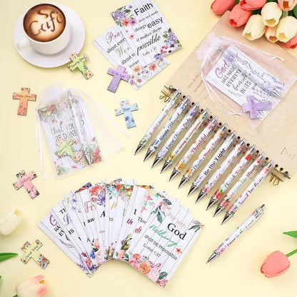 ✝️Christian Gift Set: Magnetic Cross Bookmark, Motivational Pens & Bible Verse Notebooks – Inspire Your Faith Journey🌸