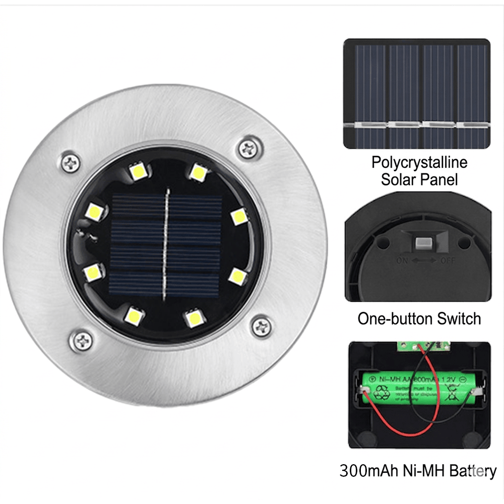 🌙 Solar Ground Lights – 8 LED Outdoor Disk Lights