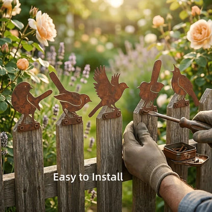 🐦🐦5-Piece Lifelike Rusty Metal Bird Silhouettes Garden Art