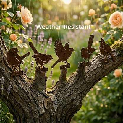 🐦🐦5-Piece Lifelike Rusty Metal Bird Silhouettes Garden Art