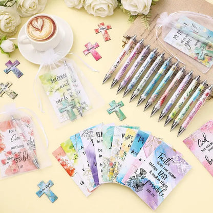 ✝️Christian Gift Set: Magnetic Cross Bookmark, Motivational Pens & Bible Verse Notebooks – Inspire Your Faith Journey🌸