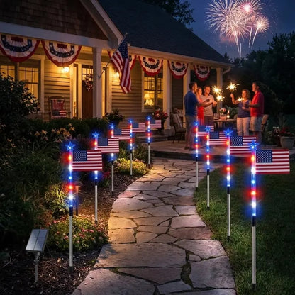 🌟🌟Last Day 49% OFF - 8 Solar American Flag Pathway Lights – Red, White & Blue Yard Glow for 250th Independence Celebration 🇺🇸✨