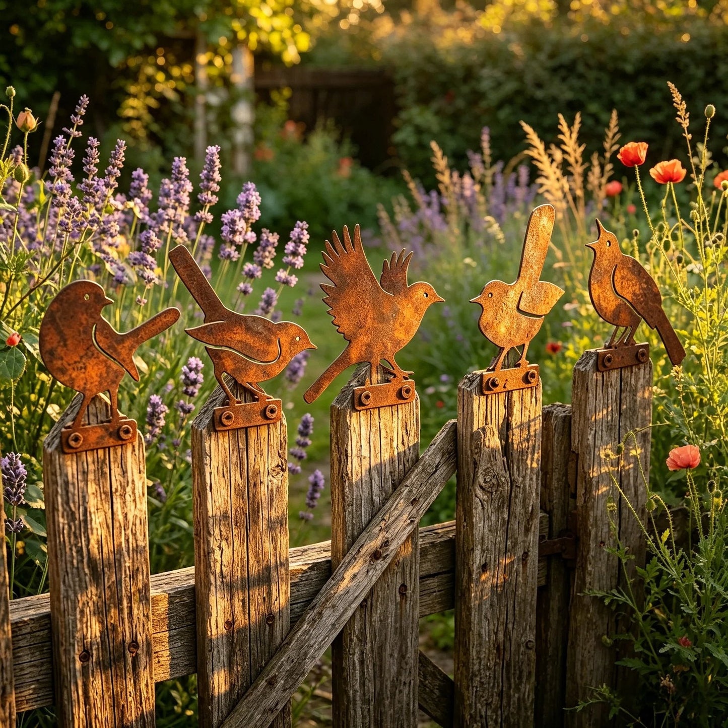 🐦🐦5-Piece Lifelike Rusty Metal Bird Silhouettes Garden Art