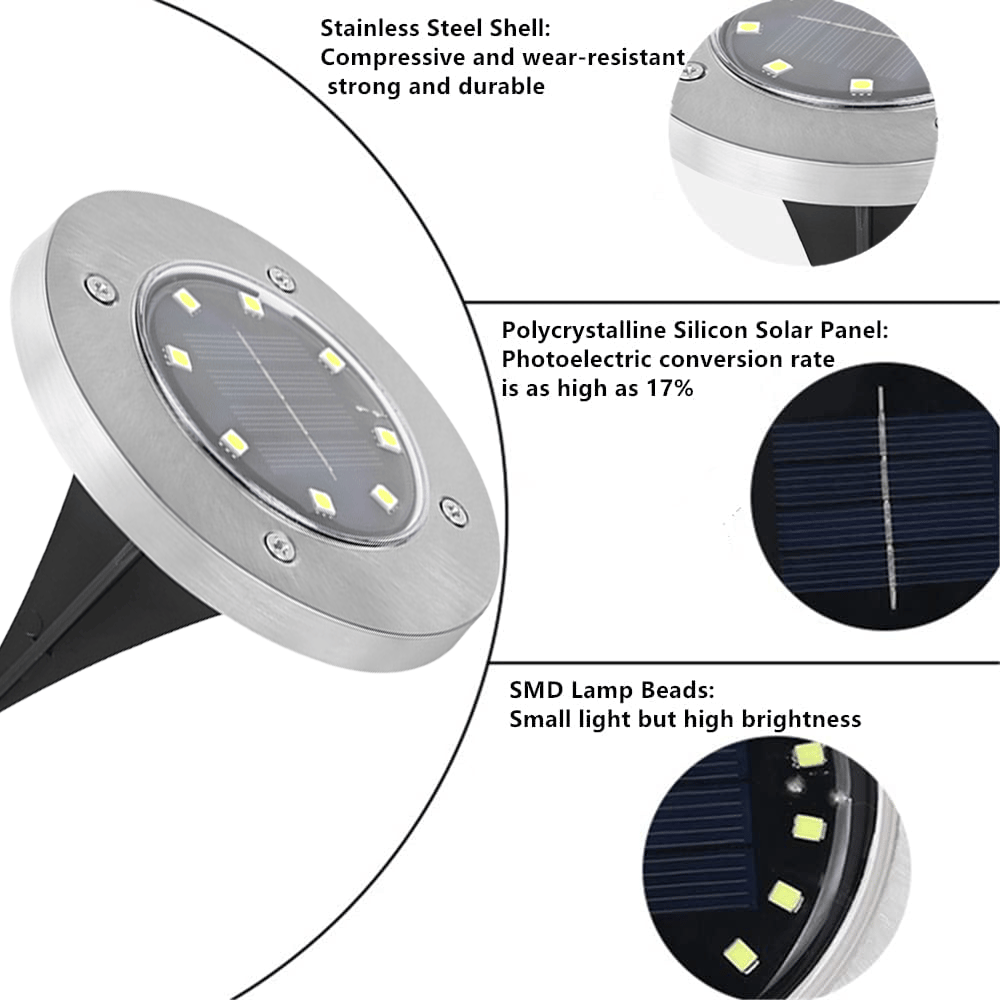 🌙 Solar Ground Lights – 8 LED Outdoor Disk Lights