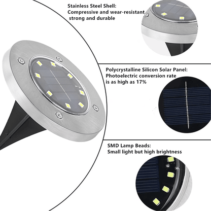 🌙 Solar Ground Lights – 8 LED Outdoor Disk Lights