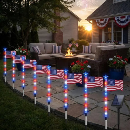 🌟🌟Last Day 49% OFF - 8 Solar American Flag Pathway Lights – Red, White & Blue Yard Glow for 250th Independence Celebration 🇺🇸✨