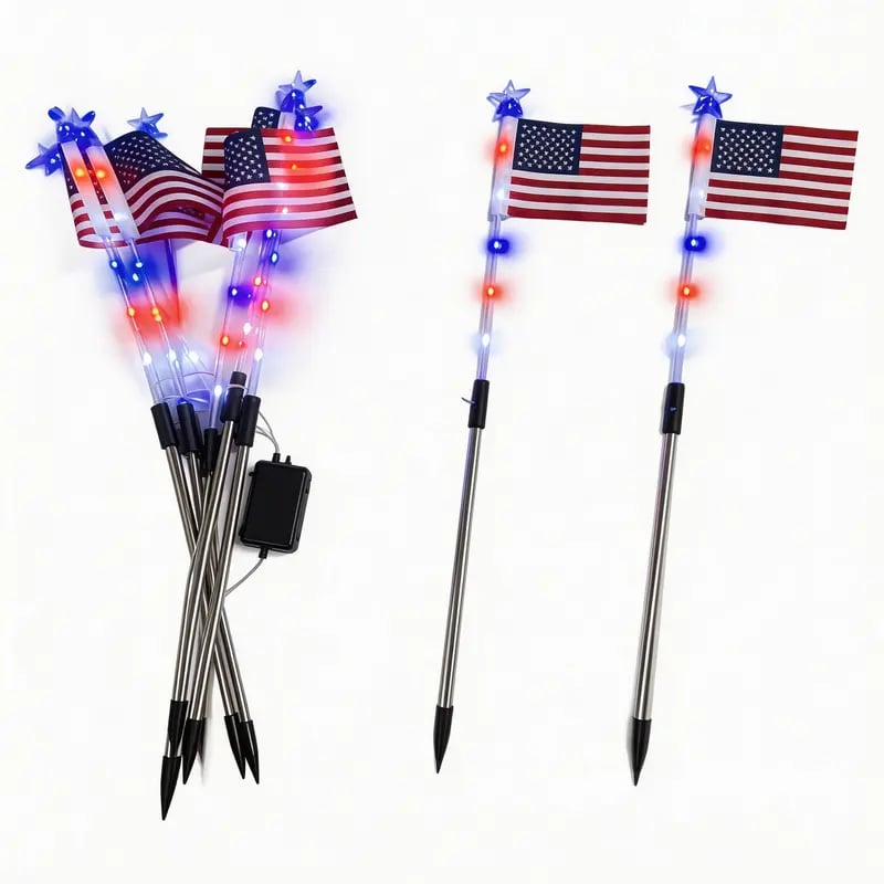 🌟🌟Last Day 49% OFF - 8 Solar American Flag Pathway Lights – Red, White & Blue Yard Glow for 250th Independence Celebration 🇺🇸✨