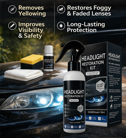 🚘Automotive Headlamp Restoration Fluid Kit – 💡Suitable for Yellowed or Foggy Lenses & Clear Surfaces | Essential for Home & Garage Use🏠