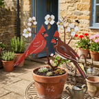 🌸🌸Cardinal Couple Garden Stake – Rustic Metal Bird Yard Decor