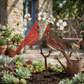 🌸🌸Cardinal Couple Garden Stake – Rustic Metal Bird Yard Decor