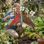 🌸🌸Cardinal Couple Garden Stake – Rustic Metal Bird Yard Decor