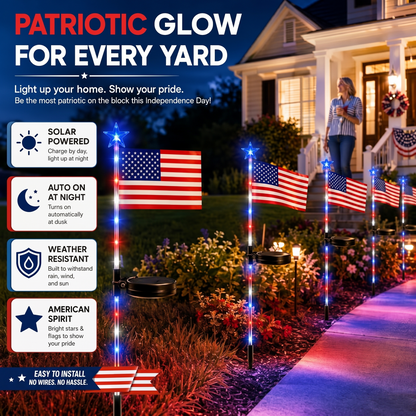 ☀️8-in-1 Solar American Flag Garden Stakes✨ IP65 Weatherproof & Auto-On Patriotic Decor