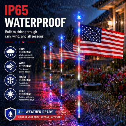 ☀️8-in-1 Solar American Flag Garden Stakes✨ IP65 Weatherproof & Auto-On Patriotic Decor