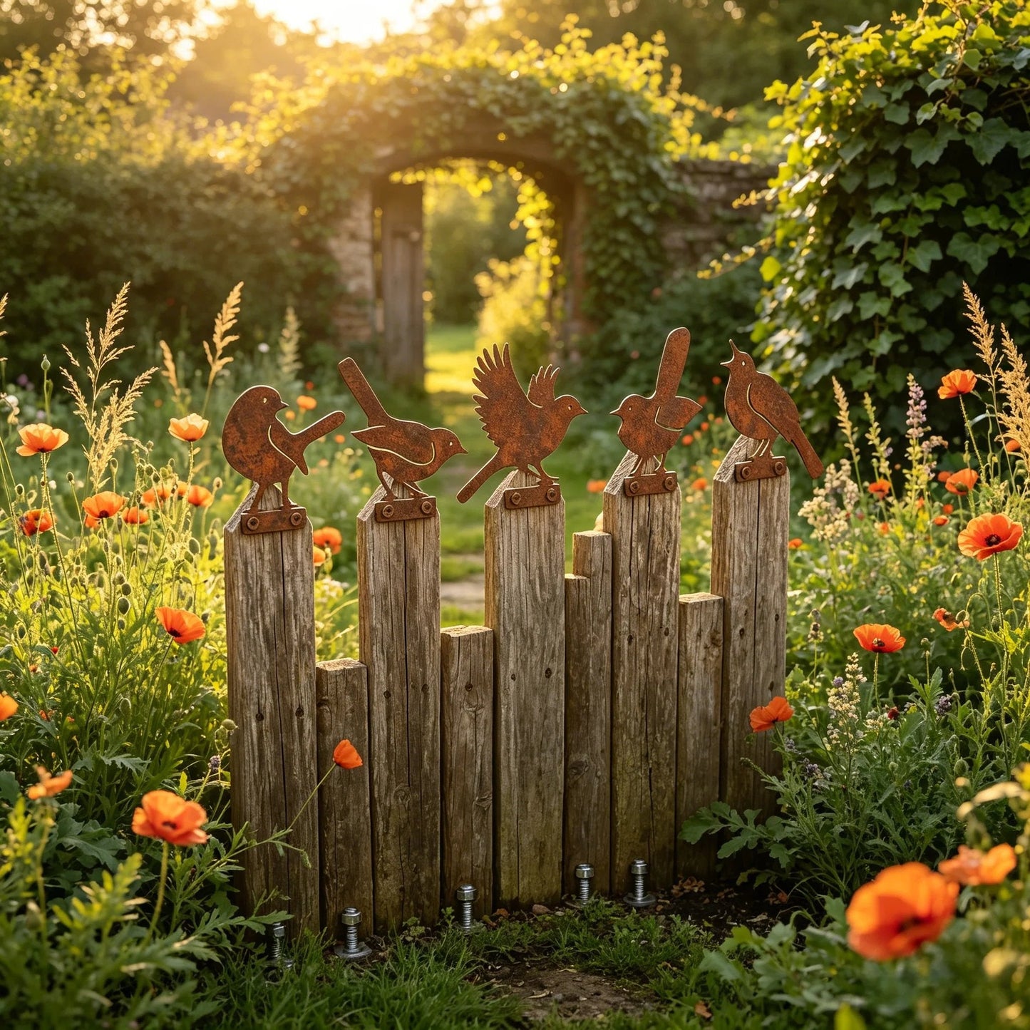 🐦🐦5-Piece Lifelike Rusty Metal Bird Silhouettes Garden Art