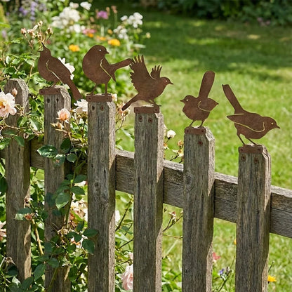 🐦5-Piece Lifelike Rusty Metal Bird Silhouettes Garden Art