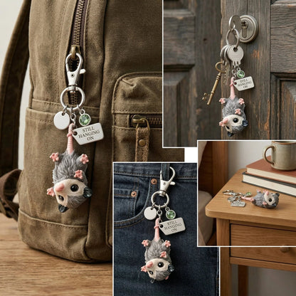 🐁🐁A Little Opossum for You - "Still Hanging On" Keychain & Sentiment Card Set