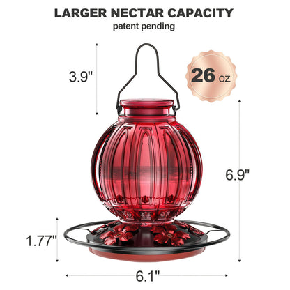 🌺 Vibrant Glass Hummingbird Feeder - 26oz Leakproof Bird Waterer with 5 Perch Stations  🐦