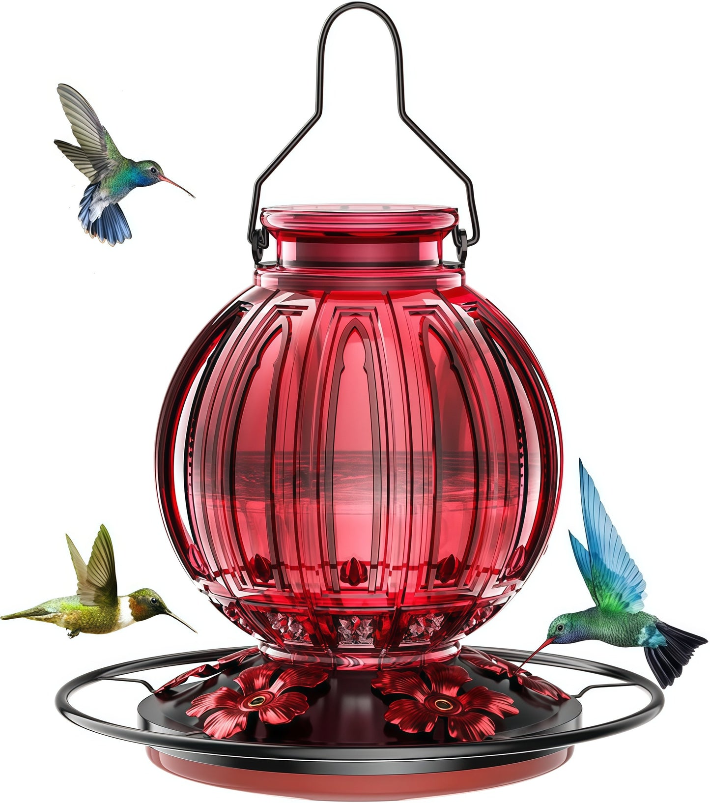🌺 Vibrant Glass Hummingbird Feeder - 26oz Leakproof Bird Waterer with 5 Perch Stations  🐦