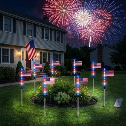 🌟Last Day 49% OFF - 8 Solar American Flag Pathway Lights – Red, White & Blue Yard Glow for 250th Independence Celebration 🇺🇸✨