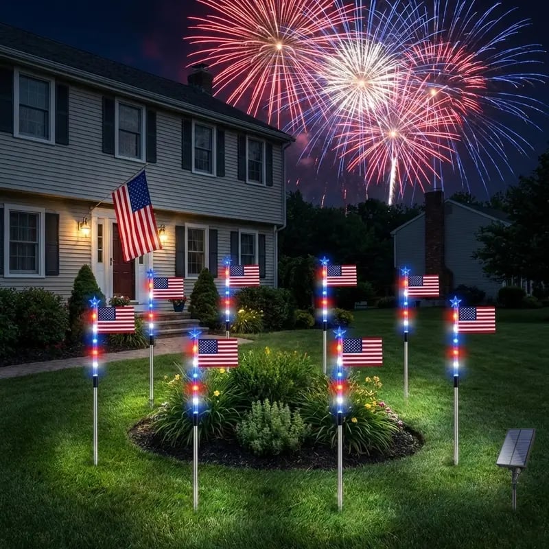 🌟🌟Last Day 49% OFF - 8 Solar American Flag Pathway Lights – Red, White & Blue Yard Glow for 250th Independence Celebration 🇺🇸✨