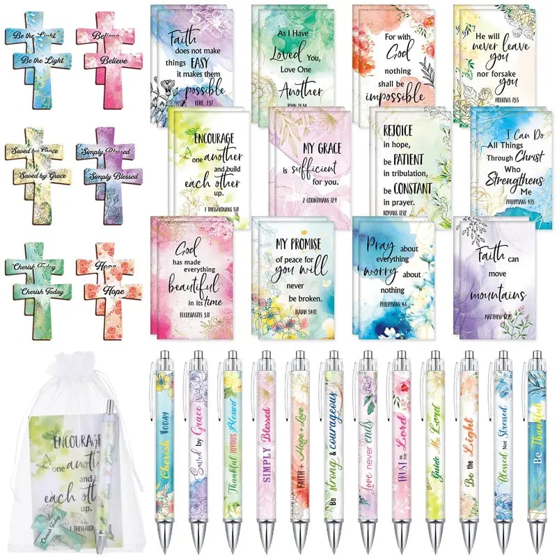 ✝️Christian Gift Set: Magnetic Cross Bookmark, Motivational Pens & Bible Verse Notebooks – Inspire Your Faith Journey🌸