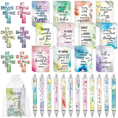 ✝️Christian Gift Set: Magnetic Cross Bookmark, Motivational Pens & Bible Verse Notebooks – Inspire Your Faith Journey🌸
