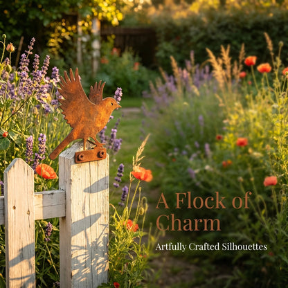 🐦🐦5-Piece Lifelike Rusty Metal Bird Silhouettes Garden Art