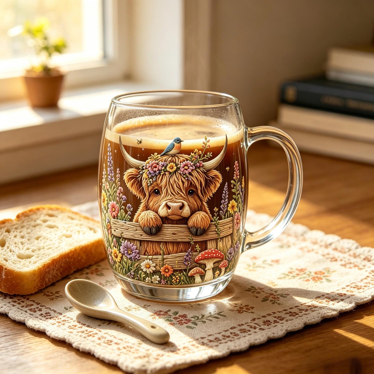 💐💐☕Hand-painted Highland Cow Glass