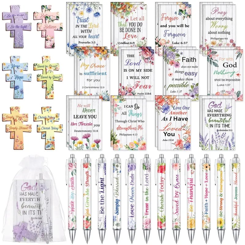 ✝️Christian Gift Set: Magnetic Cross Bookmark, Motivational Pens & Bible Verse Notebooks – Inspire Your Faith Journey🌸