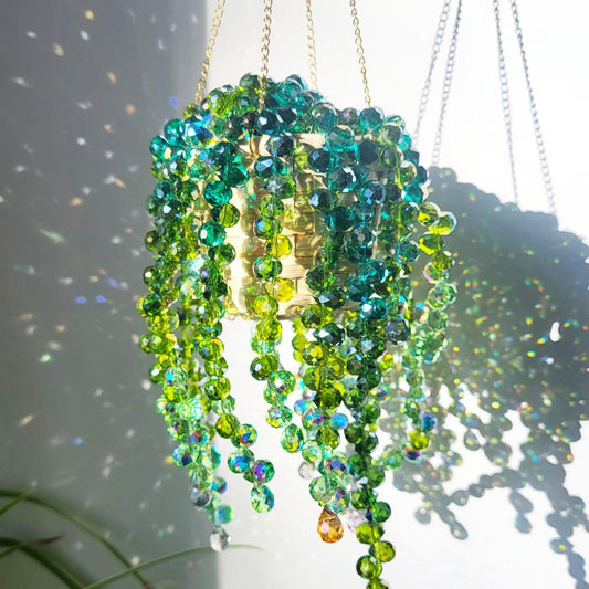 ✨ Handmade Beaded Plant Suncatcher – Whimsical Fairy Chandelier Hanging Decor