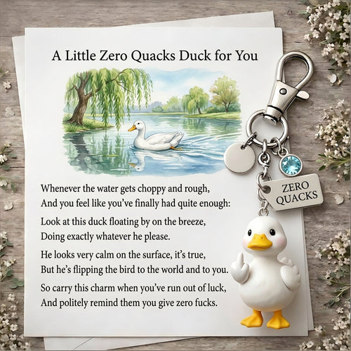 ✨"Zero Quacks Given" Middle Finger Duck Keychain & Poem Card Set - The Ultimate Cheeky Gift!
